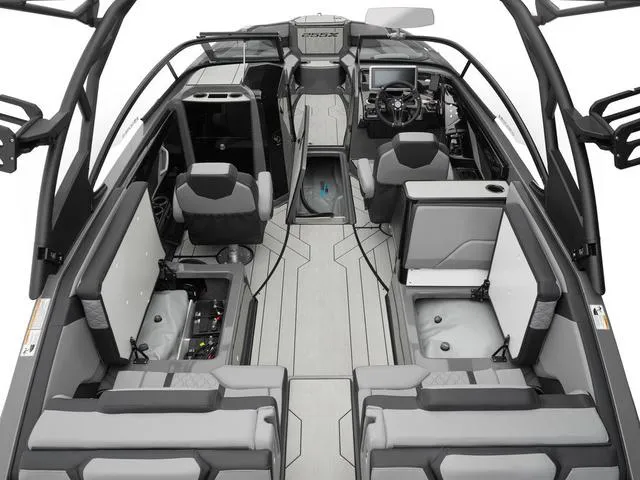 Slide: The Image of 2025 Yamaha Boats 255XE interior, featuring sleek design and modern seating arrangement. - 14