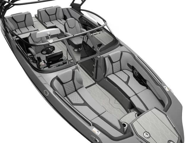 Slide: The Image of 2025 Yamaha Boats 255XE, sleek design, spacious seating, luxury interior. - 9