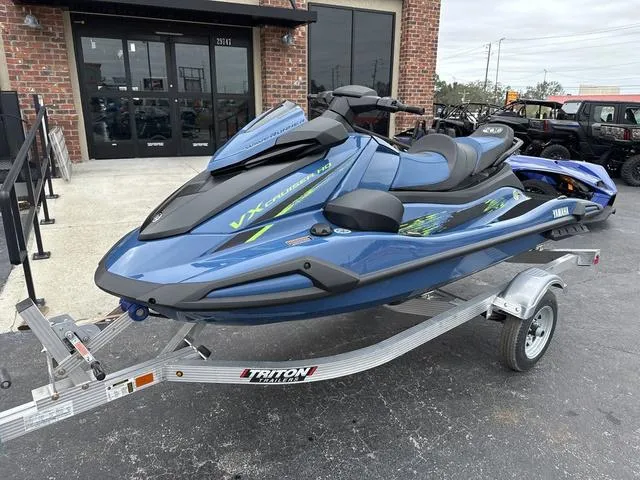 Slide: The Image of 2025 Yamaha Marine Waverunner VX Cruiser HO with audio on trailer, outside dealership. - 3
