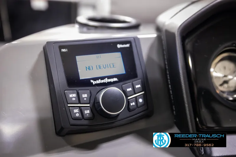 Slide: The Image of Rockford Fosgate audio system in 2025 Bennington 21 SL boat dashboard. - 29