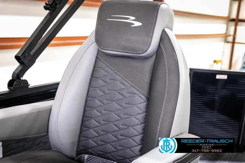 Slide: The Image of 2025 Bennington 21 SL boat seat with modern design and logo detailing. - 35