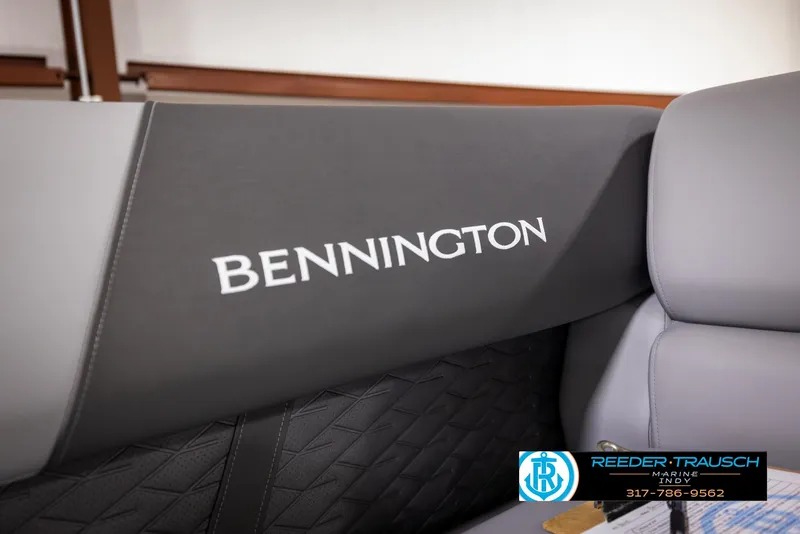 Slide: The Image of 2025 Bennington 21 SL boat seat with logo, featuring sleek design and premium upholstery. - 39