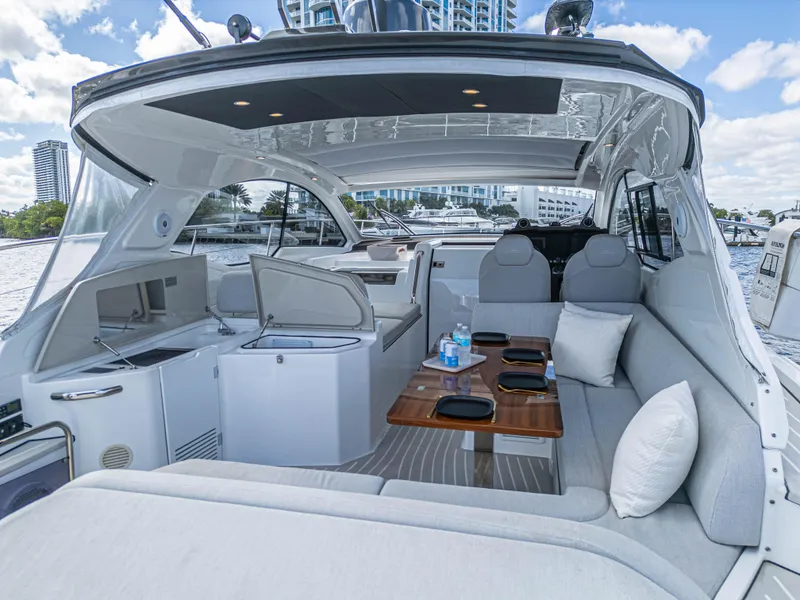 Slide: The Image of Luxurious 2020 Azimut Atlantis 45 yacht interior with elegant seating and dining area. - 31