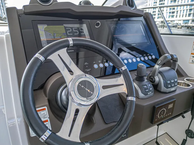 Slide: The Image of Azimut Atlantis 45 yacht helm with modern controls and navigation screens, 2020 model. - 34