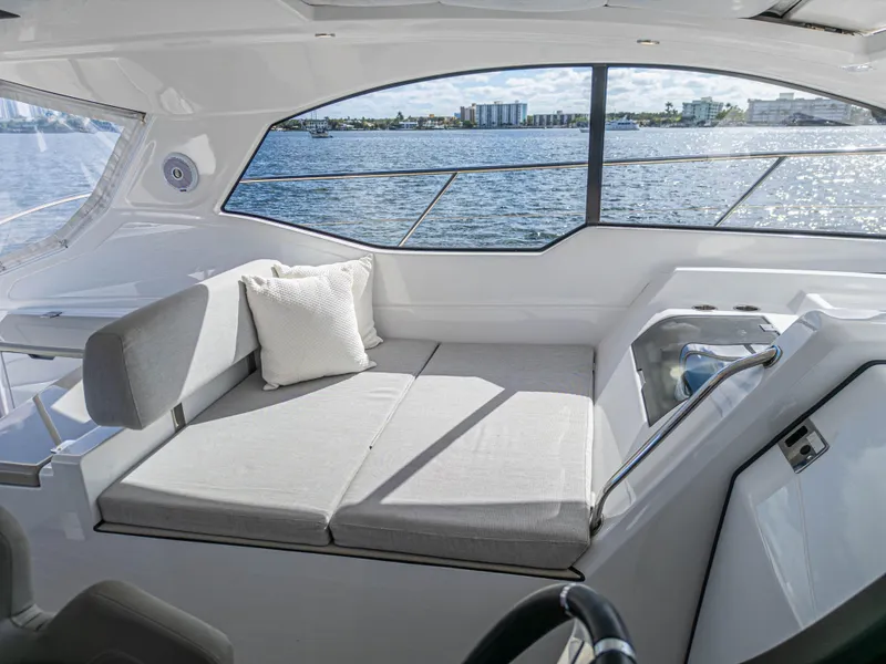 Slide: The Image of Interior of 2020 Azimut Atlantis 45 yacht with scenic water view. - 35