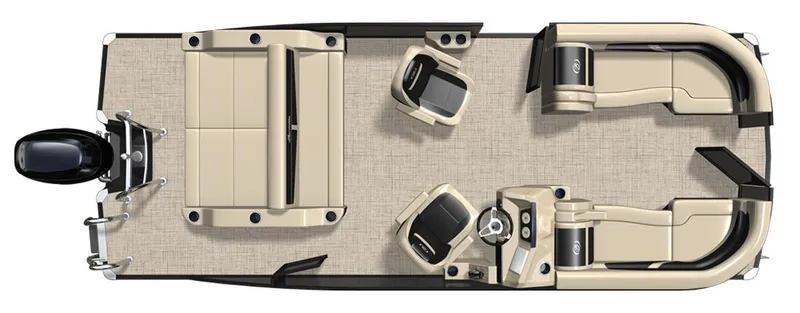 Slide: The Image of 2025 Barletta Cabrio 22UC pontoon boat, top view, beige seating, spacious layout. - 2