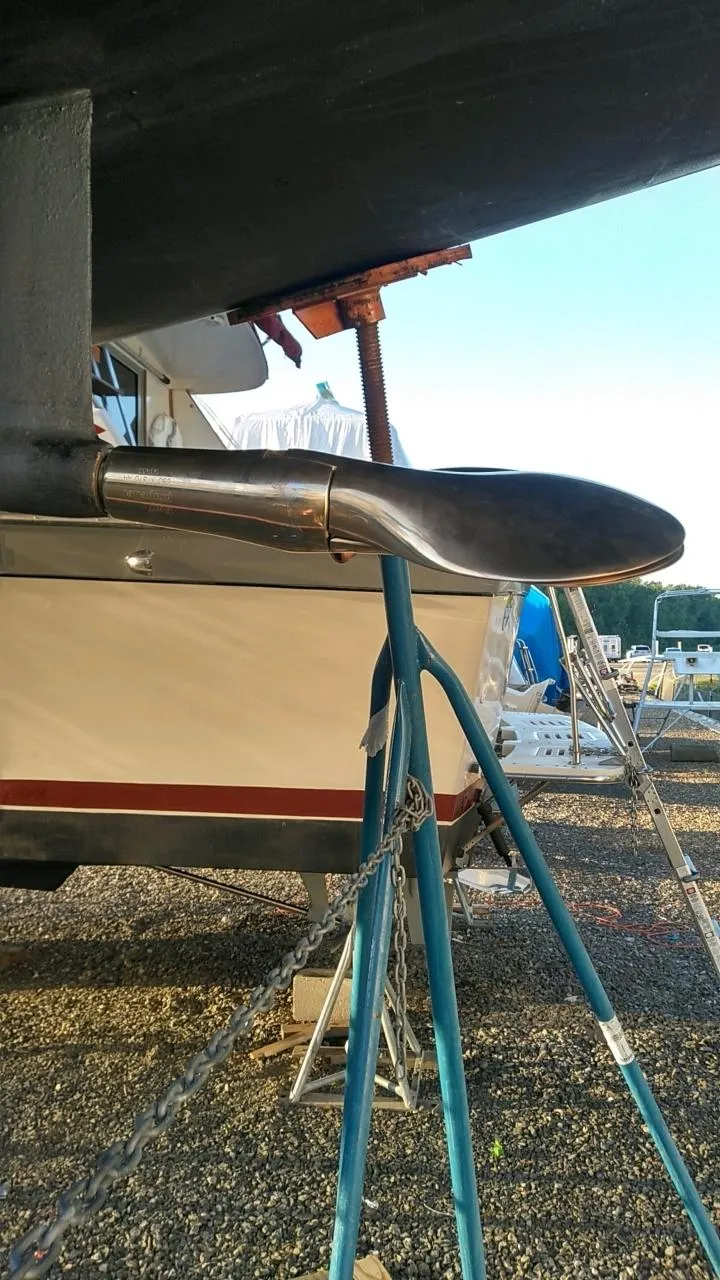 Slide: The Image of Concordia Taylor 42 sailboat propeller and hull on stands, 1991 model. - 32