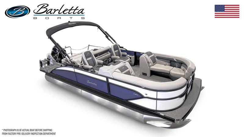 Slide: The Image of 2025 Barletta Cabrio 22UC pontoon boat with sleek design and comfortable seating. - 1