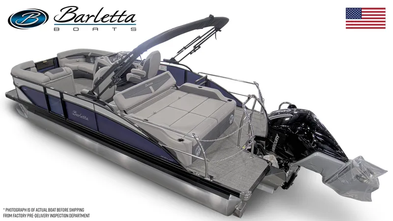 Slide: The Image of 2025 Barletta Cabrio 22UC pontoon boat with sleek design and comfortable seating. - 5