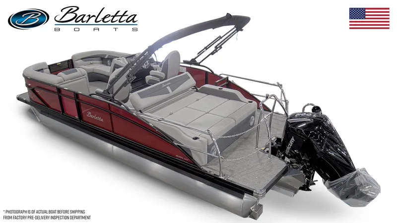 Slide: The Image of 2025 Barletta Cabrio 22UC pontoon boat with sleek design and modern features. - 6