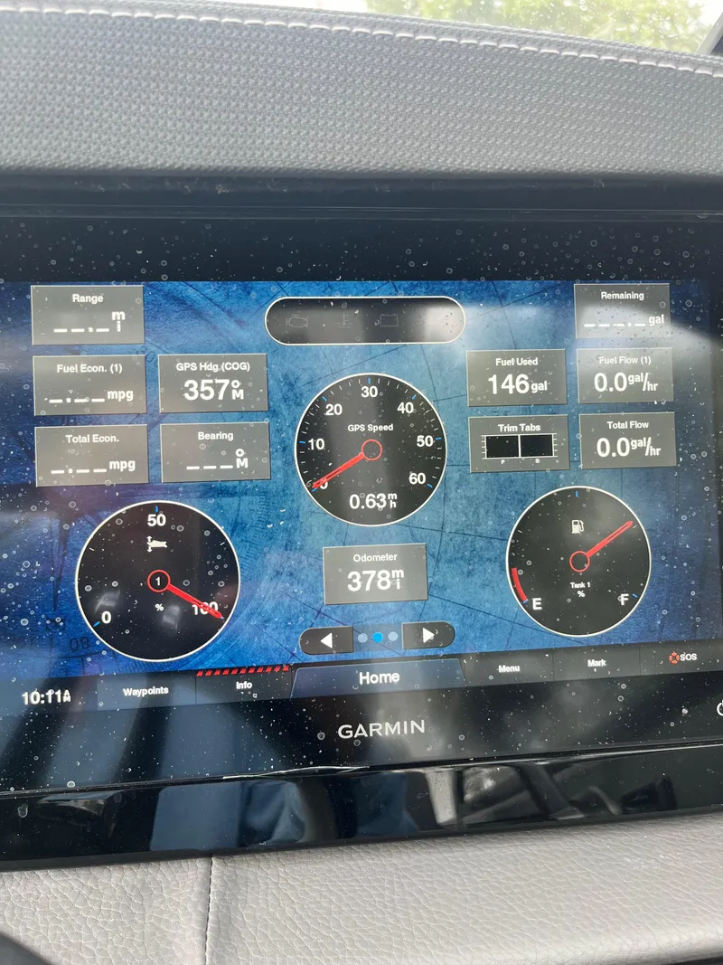 Slide: The Image of Garmin display on 2022 Cobalt A29 boat showing speed, fuel, and engine metrics. - 33