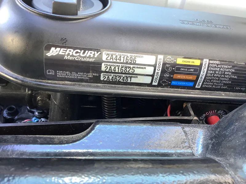 Slide: The Image of Mercury MerCruiser engine details on a 2016 Bayliner VR6 boat. - 28