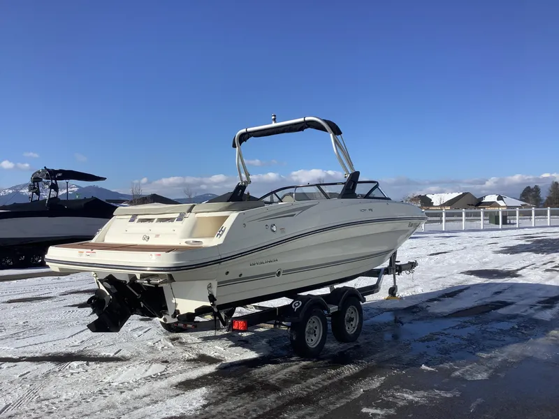 Slide: The Image of 2016 Bayliner VR6 boat on trailer in snowy outdoor setting. - 6
