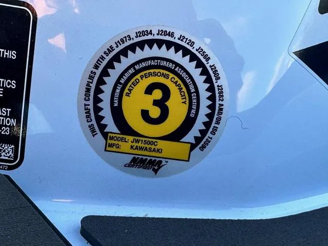 Slide: The Image of Kawasaki Jet Ski Ultra 160, 2025 model, rated for 3 persons, compliance sticker. - 9