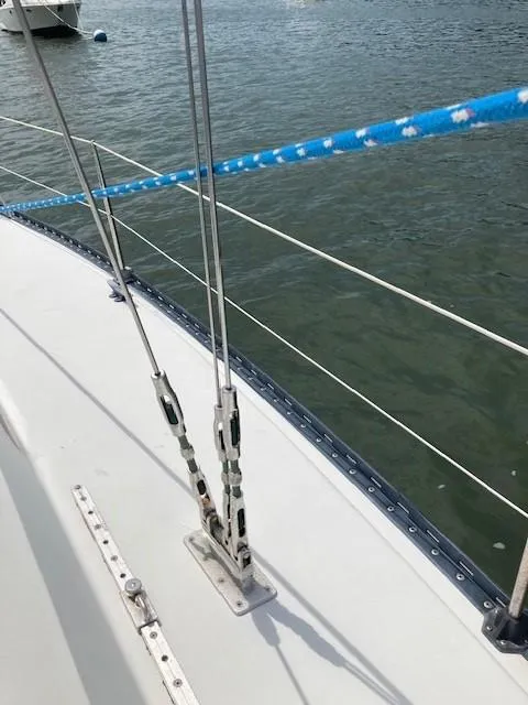Slide: The Image of Sailboat deck of 1988 C&C 41 with rigging and blue rope. - 29