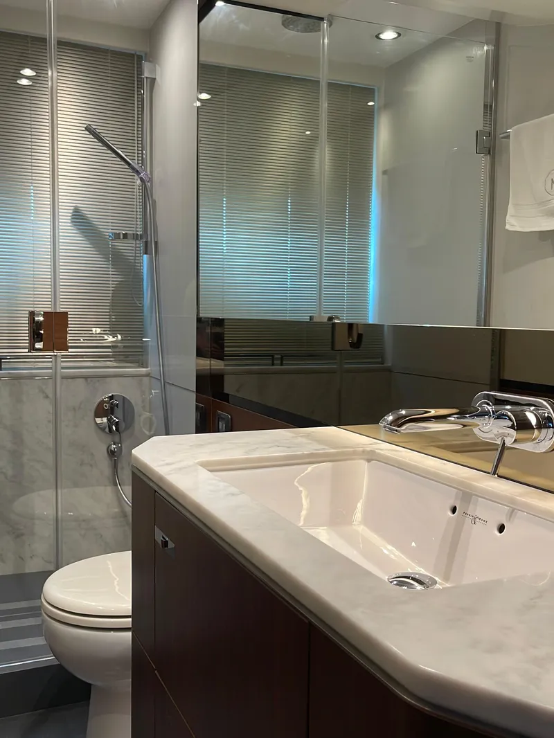 Slide: The Image of Luxurious bathroom in 2017 Princess S65 yacht with modern fixtures and elegant design. - 14