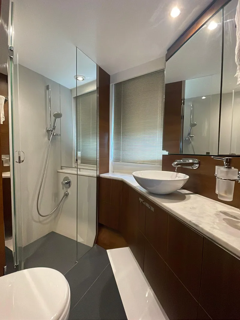 Slide: The Image of Luxurious 2017 Princess S65 yacht bathroom with modern fixtures and elegant design. - 15