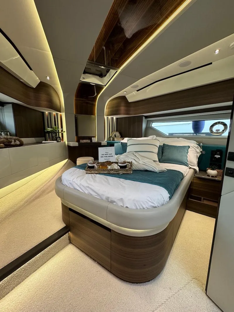 Slide: The Image of Luxurious bedroom interior of 2024 Aicon 66 Vivere yacht with modern design and ambient lighting. - 30