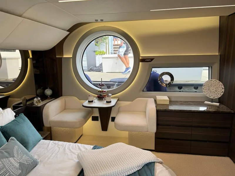 Slide: The Image of Luxurious interior of 2024 Aicon 66 Vivere yacht with elegant seating and decor. - 46