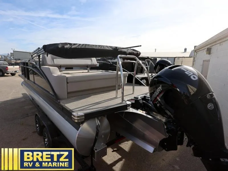 Slide: The Image of 2025 Aria Ultra-Lounge A22UC pontoon boat with Mercury outboard motor at Bretz RV & Marine. - 5