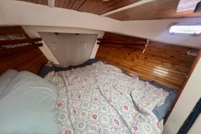 Slide: The Image of Cozy cabin interior of 1972 REPCO Buxton Downeast Hardtop Cruiser with wooden paneling. - 14