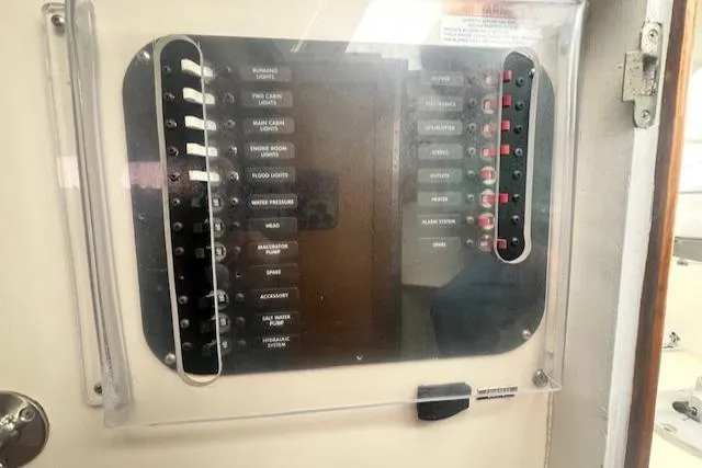 Slide: The Image of 1972 REPCO Buxton Downeast Hardtop Cruiser control panel with labeled switches and indicators. - 17