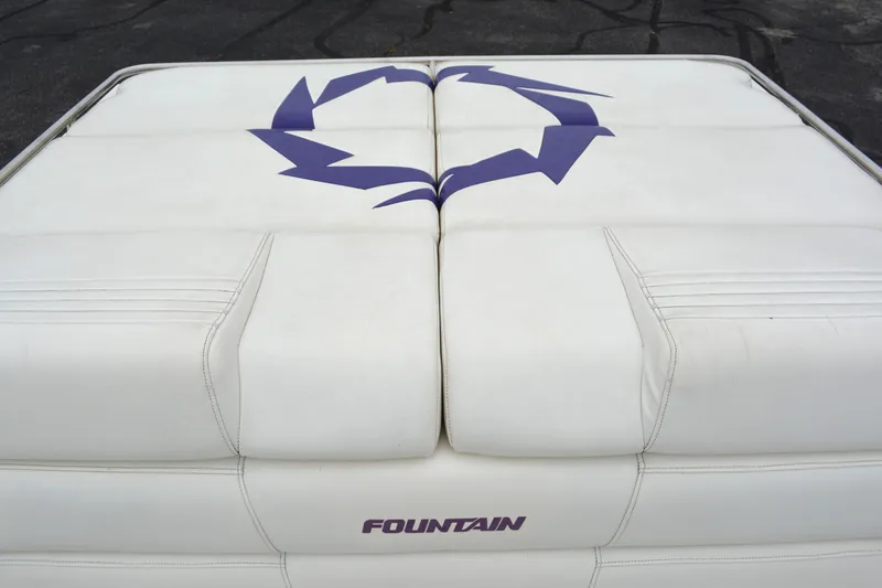 Slide: The Image of 2007 Fountain 35 Executioner boat upholstery with logo design. - 30