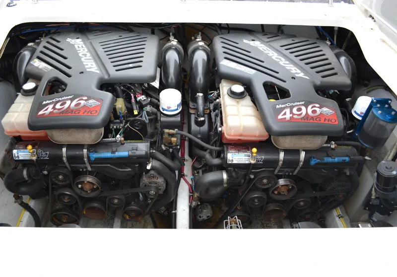Slide: The Image of Twin Mercury 496 MAG HO engines in a 2007 Fountain 35 Executioner boat. - 31