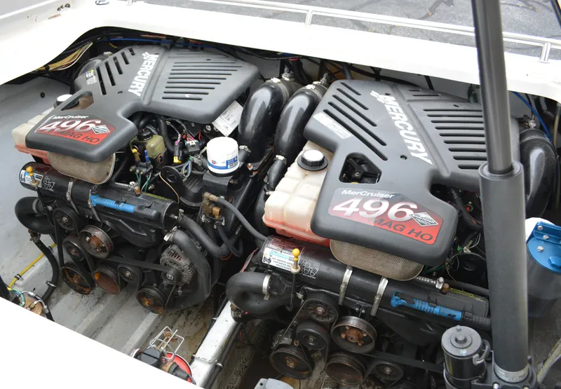 Slide: The Image of Twin Mercury 496 MAG HO engines in a 2007 Fountain 35 Executioner boat. - 32