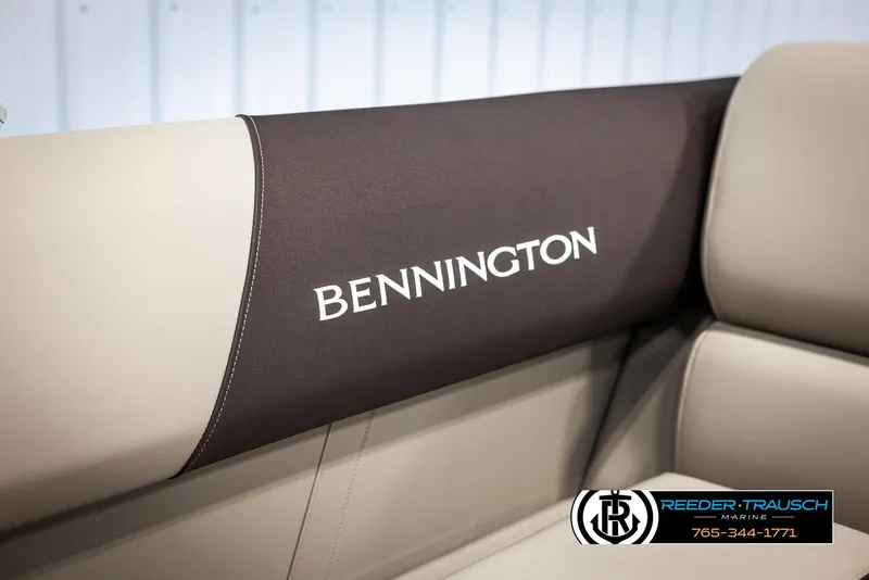 Slide: The Image of 2025 Bennington 188 SSSE boat seat with logo, beige and brown upholstery. - 37
