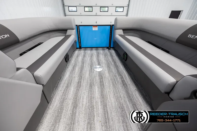 Slide: The Image of 2025 Bennington 23 SSBSE boat interior with gray seating and modern design. - 18