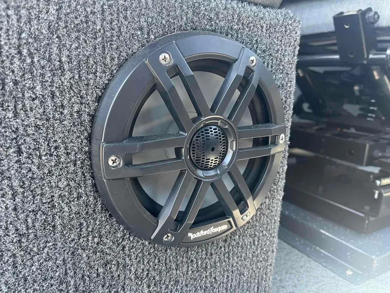 Slide: The Image of Close-up of a Rockford Fosgate speaker in a 2024 Duckworth 21 Discovery boat. - 13