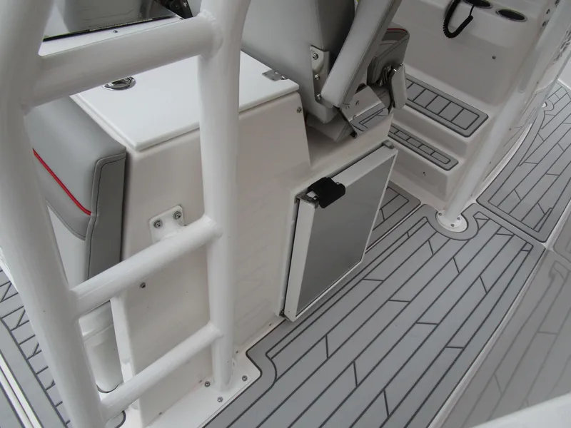 Slide: The Image of 2025 Solara S-250 CW boat interior with sleek seating and modern flooring design. - 27