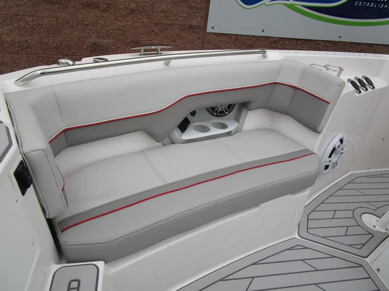 Slide: The Image of 2025 Solara S-250 CW boat interior with sleek seating and modern design. - 44
