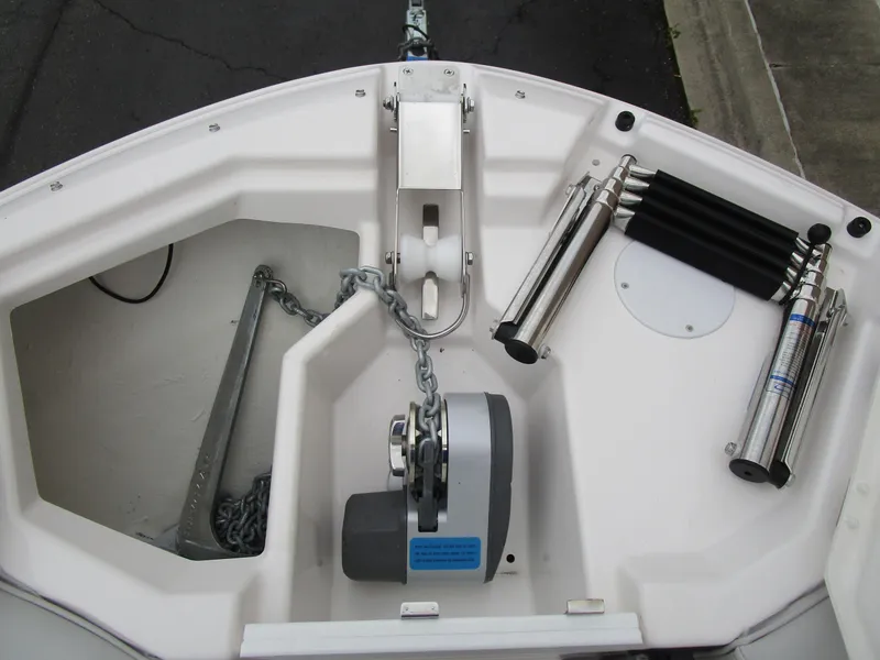 Slide: The Image of Bow of 2025 Solara S-250 CW boat with anchor and chain mechanism. - 46