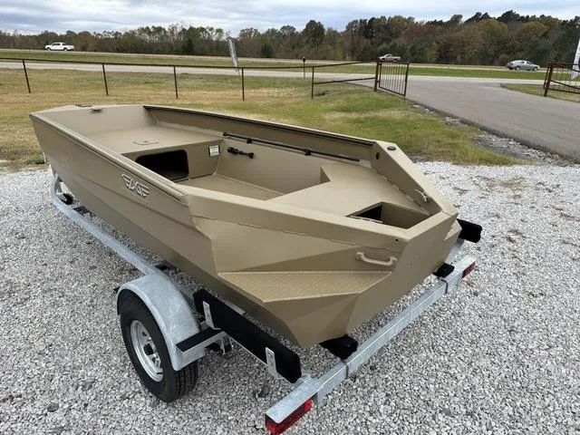 Slide: The Image of 2025 Edge Duck Boats SPORTSMAN 553 DB BO on trailer, parked on gravel. - 5