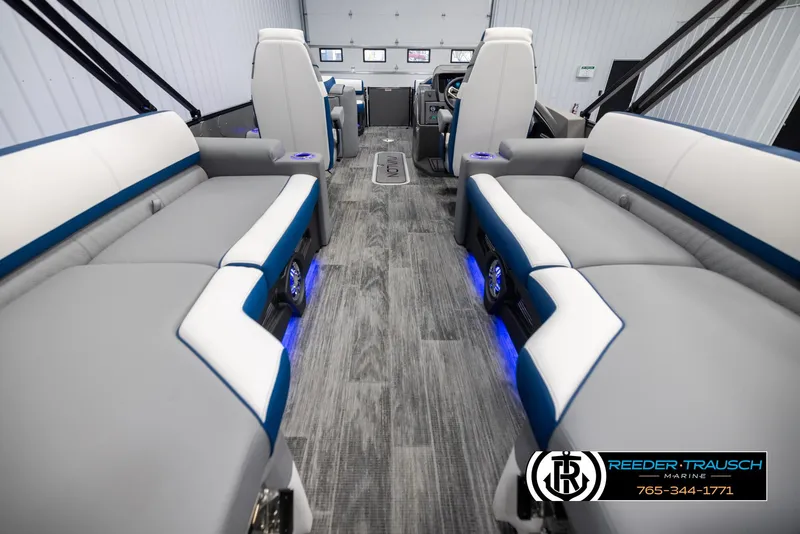 Slide: The Image of 2025 Avalon Catalina QLS interior with modern seating and blue LED lighting. - 16