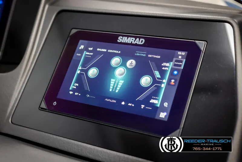 Slide: The Image of Simrad touchscreen display in 2025 Avalon Catalina QLS boat dashboard. - 31