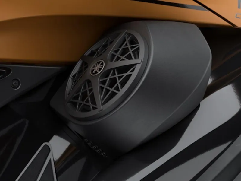 Slide: The Image of 2025 Yamaha WaveRunner FX CRUISER® HO speaker detail, sleek black and orange design. - 4
