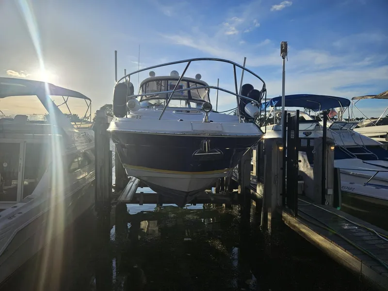 Slide: The Image of 2007 Regal 3760 Sportyacht docked at marina during sunset. - 12