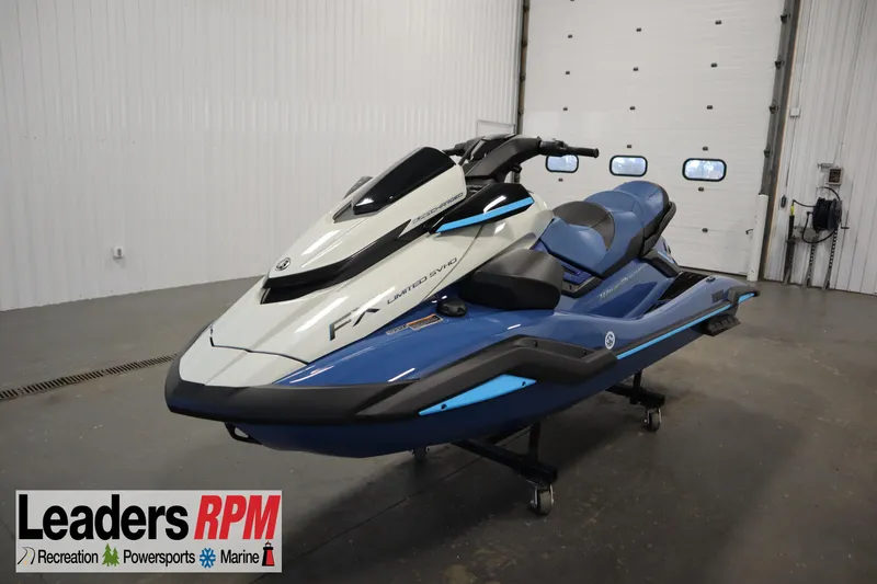 The Image of 2025 Yamaha WaveRunner FX® Limited SVHO® in showroom, blue and white design. - 1