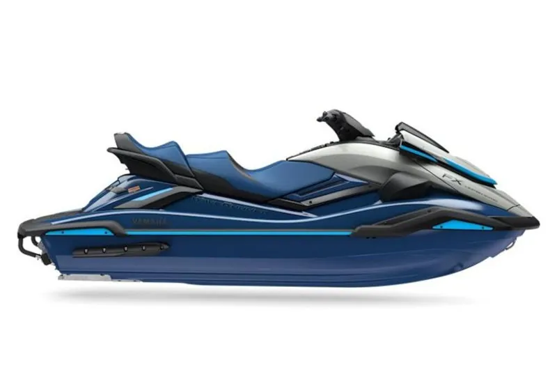 Slide: The Image of 2025 Yamaha WaveRunner FX Limited SVHO, sleek blue design, side view. - 33