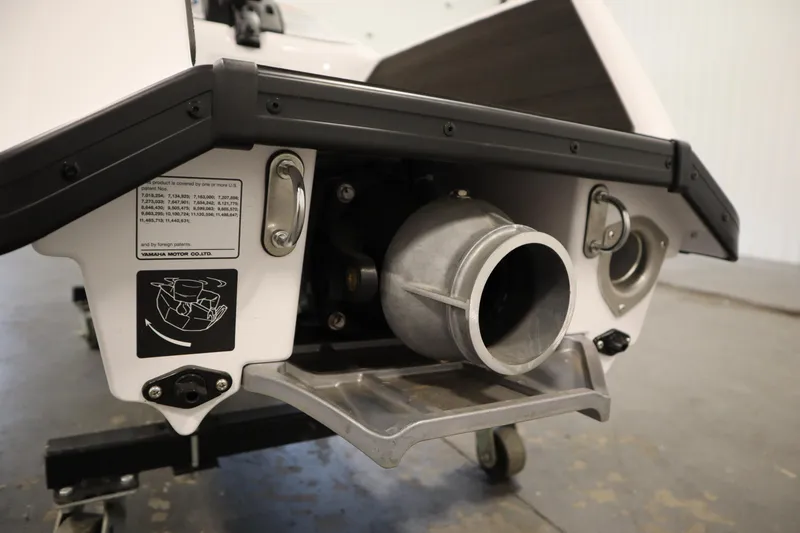 Slide: The Image of 2025 Yamaha WaveRunner SuperJet in a garage, showcasing sleek design and advanced features. - 8