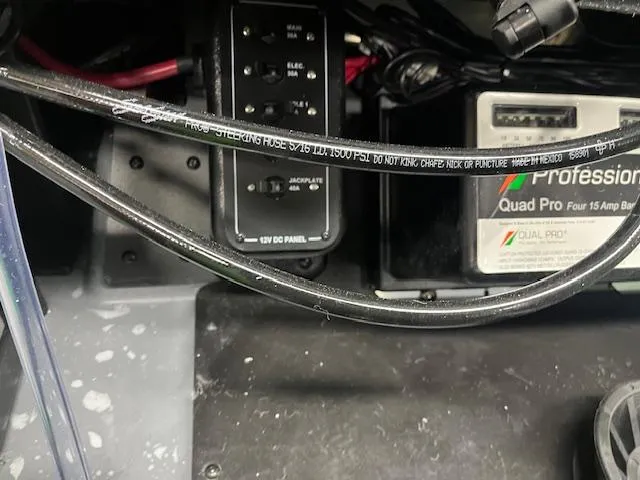 Slide: The Image of 2025 Ranger Z520R Ranger Cup Equipped boat wiring and control panel close-up. - 7