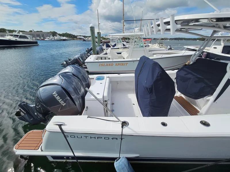 Slide: The Image of 2022 Southport 27 FE boat docked with Yamaha engines. - 5