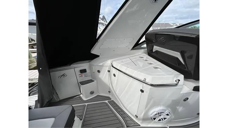 Slide: The Image of 2021 Monterey 335 Sport Yacht interior with sleek design and modern amenities. - 6