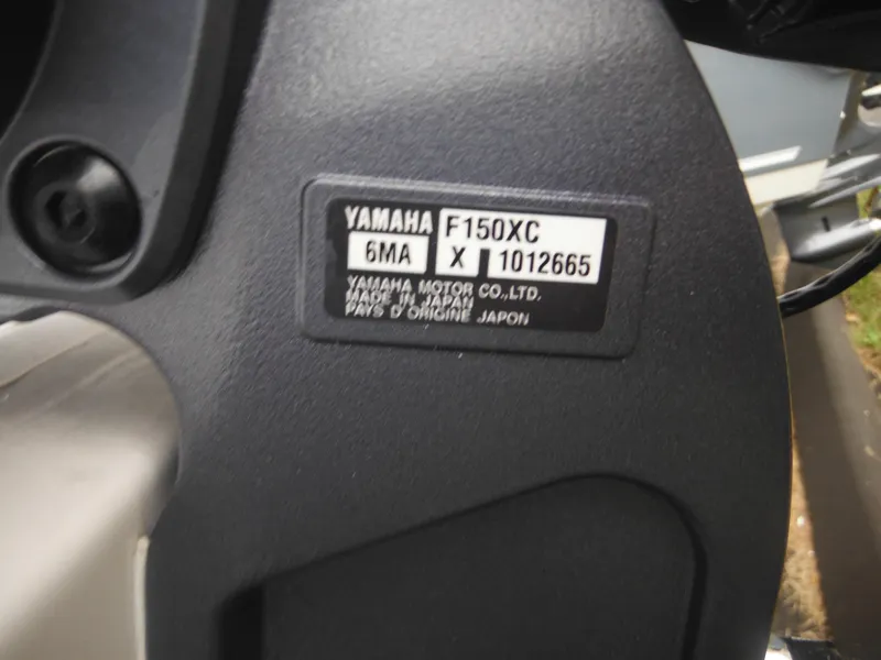 Slide: The Image of Yamaha F150XC engine label on 2025 Tidewater 198 CC Adventure boat. - 3