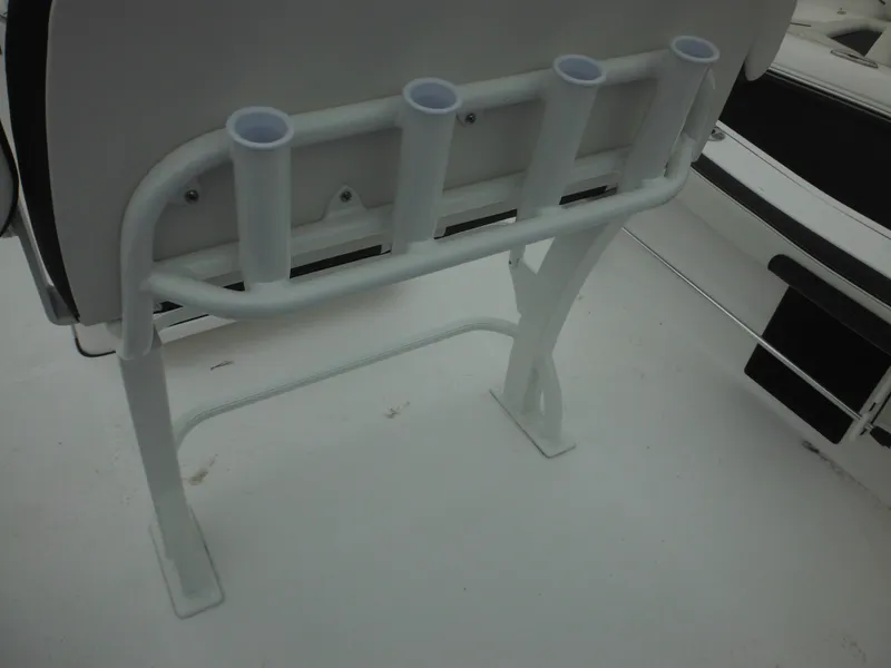 Slide: The Image of 2025 Tidewater 198 CC Adventure boat rod holders on deck. - 43
