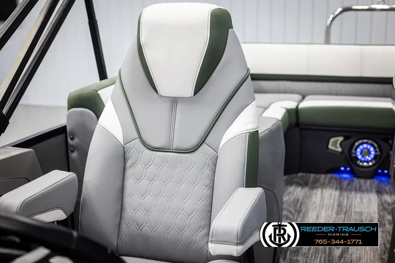 Slide: The Image of 2025 Avalon Catalina Entertainer boat interior with luxurious seating and modern design. - 30