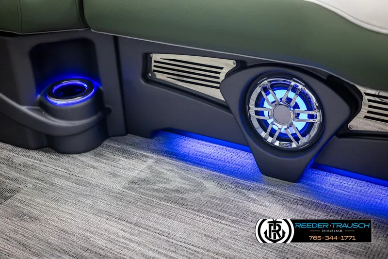 Slide: The Image of 2025 Avalon Catalina Entertainer interior with blue LED lighting and speaker system. - 35